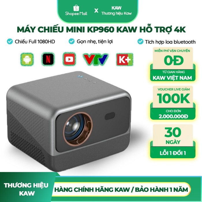 Máy chiếu Mini KAW KP960, Hỗ trợ độ phân giải 4K, Sắc nét, Phiên bản mới