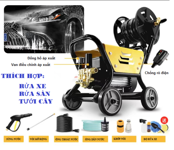 Máy rửa xe áp lực nước HM03 chính hãng, Công xuất 3300W, Mạnh mẽ, bền bỉ, tiết kiệm nước