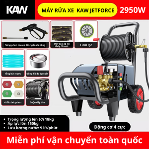 Máy rửa xe KAW JetForce 2950W – Áp lực mạnh mẽ, dây cuộn thu, rửa sạch toàn diện
