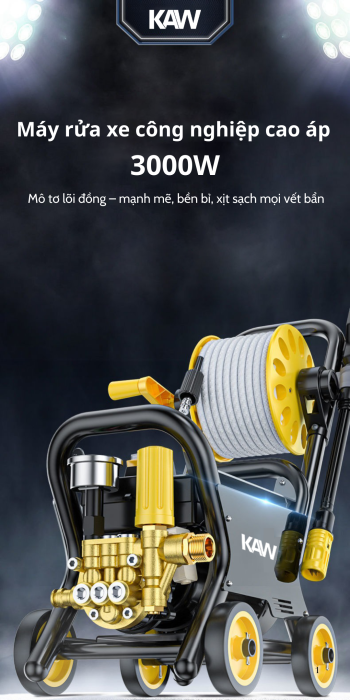 Máy Rửa Xe Công Nghiệp KAW 3000W - Xịt Rửa Ô Tô, Xe Máy, Tầm Phun Xa 10M