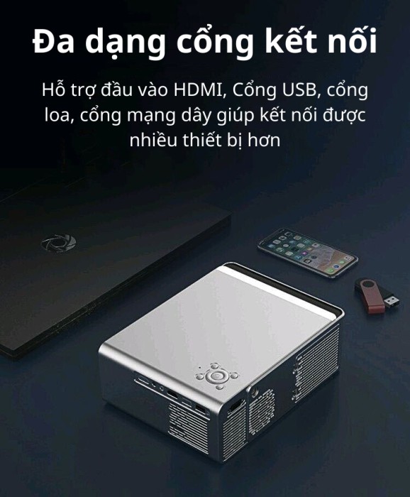 Máy chiếu Mini KAW K850, Hệ điều hành Android 9.0, Full HD 1080p, Kết nối điện thoại, Wifi