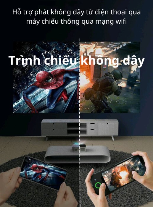 Máy chiếu Mini KAW K850, Hệ điều hành Android 9.0, Full HD 1080p, Kết nối điện thoại, Wifi