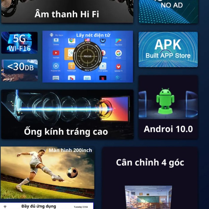 Máy chiếu Mini KAW KP960, Hỗ trợ độ phân giải 4K, Sắc nét, Phiên bản mới