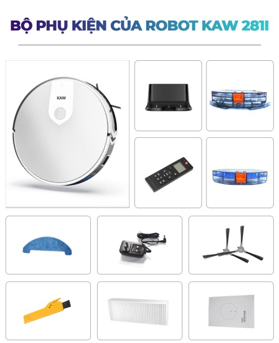 Robot hút bụi thông minh KAW - Lực hút 3200Pa, làm sạch 200m², bảo hành 12 tháng, cao cấp chính hãng