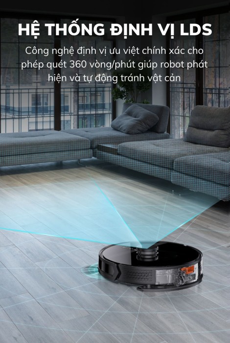 Robot hút bụi thông minh KAW – Công nghệ định vị LDS, lực hút 4000Pa, êm ái chỉ 55dB, đổ rác tự động, bản đồ trực tiếp.