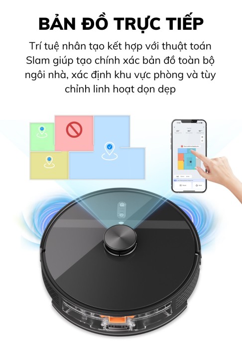 Robot hút bụi thông minh KAW – Công nghệ định vị LDS, lực hút 4000Pa, êm ái chỉ 55dB, đổ rác tự động, bản đồ trực tiếp.