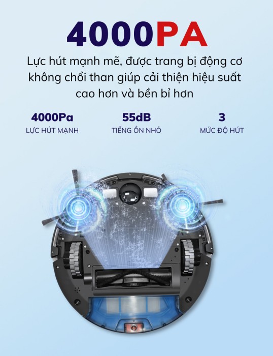 Robot hút bụi thông minh KAW – Công nghệ định vị LDS, lực hút 4000Pa, êm ái chỉ 55dB, đổ rác tự động, bản đồ trực tiếp.