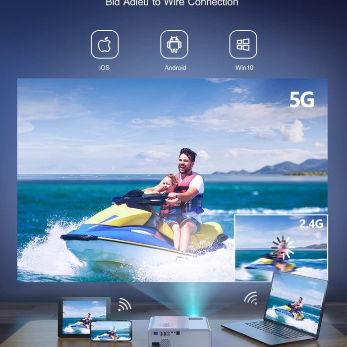 Máy Chiếu Mini 4K 5G WiFi 6000 Lumens - Hỗ Trợ Trình Chiếu Không Dây