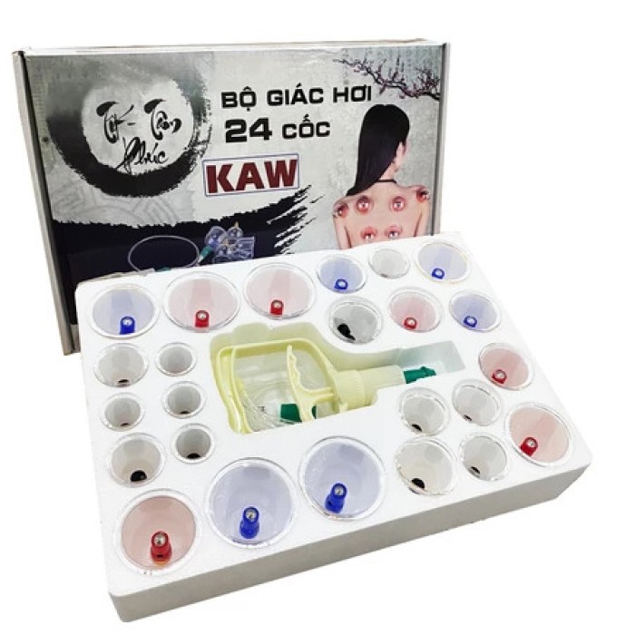 Bộ Giác Hơi Không Dùng Lửa KAW, Bộ 24 Cốc Trong Suốt, Bảo Hành Chính Hãng, An Toàn, Dễ Sử Dụng