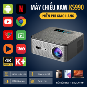Máy chiếu Mini KAW KS990, Tự động lấy nét, Tự động chỉnh góc, Điều khiển bằng giọng nói