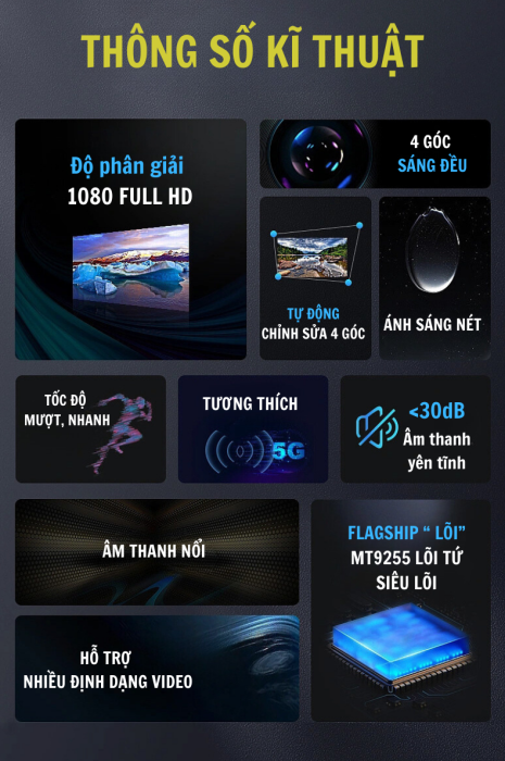 Máy chiếu Mini SKY 909, Máy chiếu cao cấp, Dung lượng pin khủng, Độ phân dải 4K