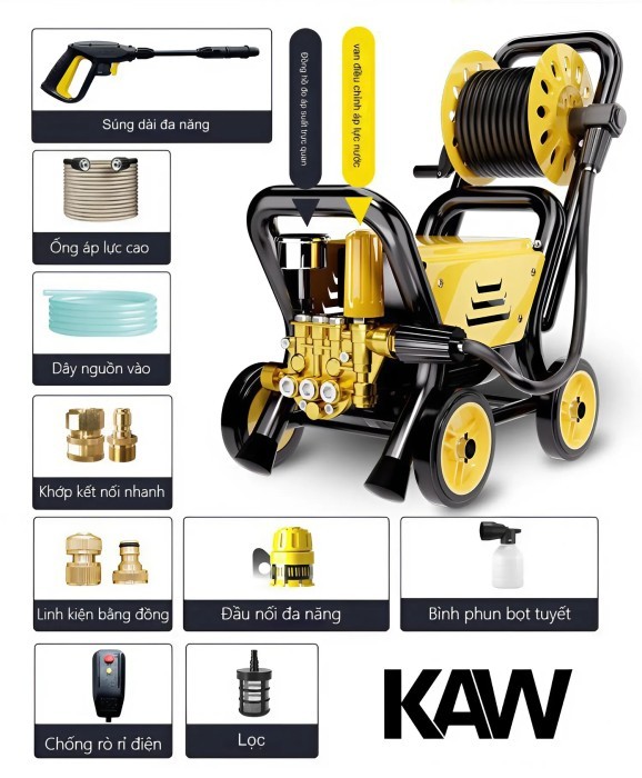 Máy rửa xe áp lực nước HM03 chính hãng, Công xuất 3300W, Mạnh mẽ, bền bỉ, tiết kiệm nước