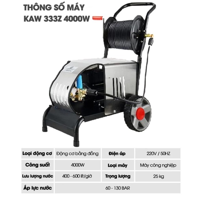 Máy rửa xe KAW K4000 chính hãng,Phun rửa mạnh mẽ, Áp lực cao, Đánh bay mọi vết bẩn
