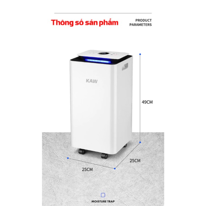 Máy Hút Ẩm KAW 12L - Máy Hút Ẩm Thông Minh Cho Phòng Ngủ, Phòng Khách, Có Chế Độ Sấy Quần Áo
