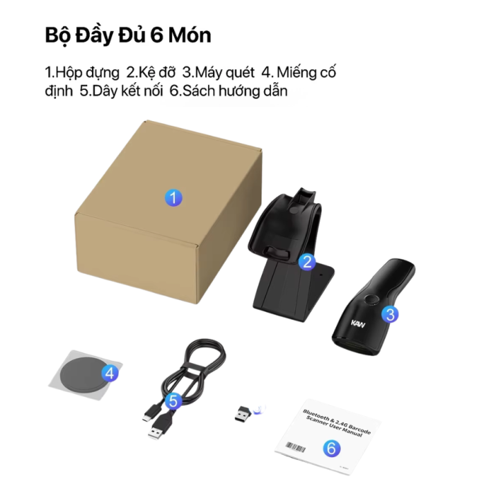 Máy Bắn Mã Vạch Đa Tia Không Dây KAW 136L KX-Elite 35377 – Scanner 2D Tốc Độ Cao, Quét QR & Barcode Nhanh, Kết Nối Linh Hoạt
