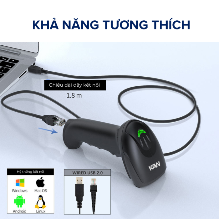 Máy Bắn Mã Vạch KAW TL023 Có Dây USB – Scanner 2D Cầm Tay, Quét QR & Barcode Nhanh, Độ Nhạy Cao, Bảo Hành Chính Hãng