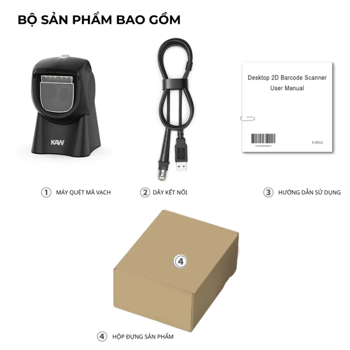 Máy Quét Mã Vạch Để Bàn KAW 136K Có Dây USB – Scanner 2D Tự Động, Quét QR & Barcode Nhanh, Công Nghệ CMOS