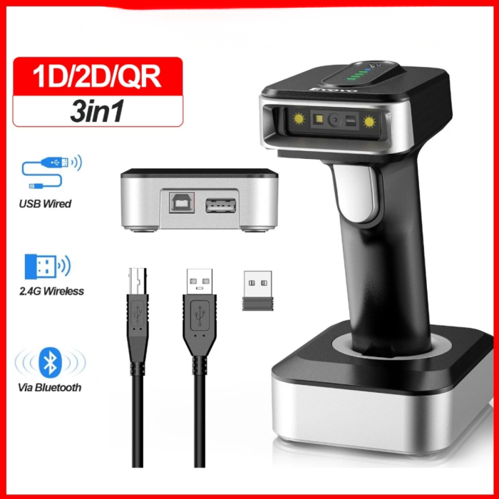 Máy Quét Mã Vạch 3 Trong 1 KAW 145A – Scanner Barcode 2D Bluetooth, Wireless 2.4G & USB, Đọc QR Code Trên Màn Hình Điện Thoại