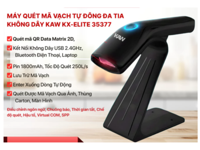 Máy Quét Mã Vạch Không Dây KAW 221A 1D/2D Tự Động Đa Tia – Kết Nối Nhanh, Quét Chính Xác, Pin Bền
