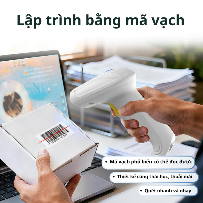 Máy Quét Mã Vạch Không Dây 2D KAW 130D – Scanner Barcode Cầm Tay Wireless, Đọc QR Code Nhanh Cho POS & Quản Lý Kho
