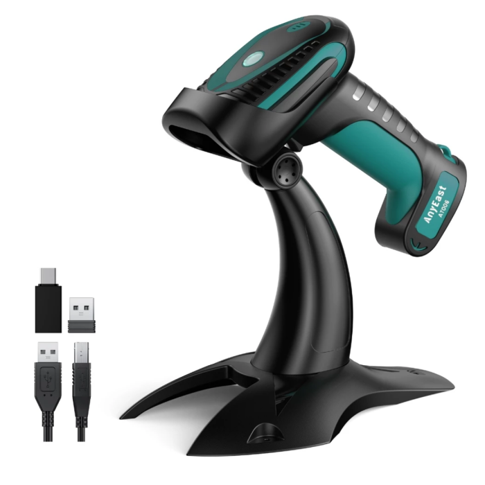 Máy Quét Mã Vạch Không Dây Công Nghiệp KAW 128C – Scanner Barcode 1D/2D QR 3 Trong 1 Bluetooth, Wireless 2.4G & USB Có Chân Đế