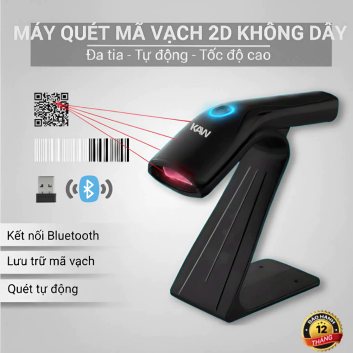 Máy Quét Mã Vạch Không Dây KAW 221A 1D/2D Tự Động Đa Tia – Kết Nối Nhanh, Quét Chính Xác, Pin Bền