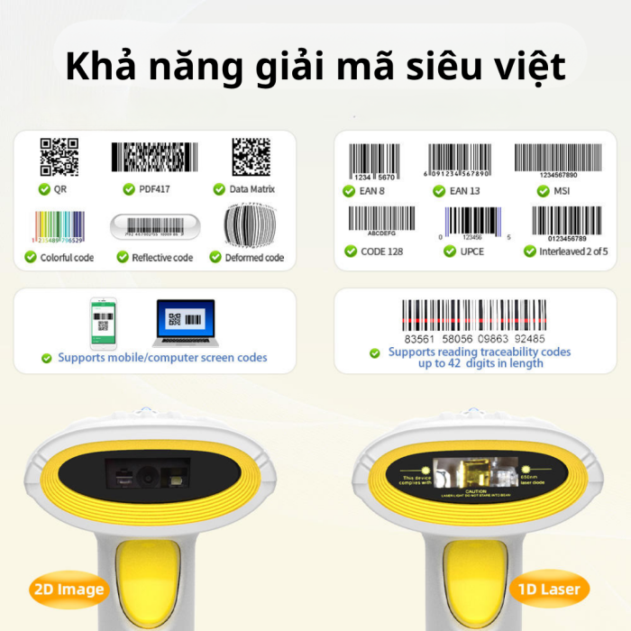 Máy Quét Mã Vạch Không Dây 2D KAW 130D – Scanner Barcode Cầm Tay Wireless, Đọc QR Code Nhanh Cho POS & Quản Lý Kho