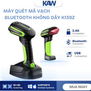 Máy Quét Mã Vạch Không Dây KAW 139Z 2D/QR Bluetooth + USB 3in1 – Rảnh Tay, Chống Nước IP65, Công Nghiệp Cao Cấp