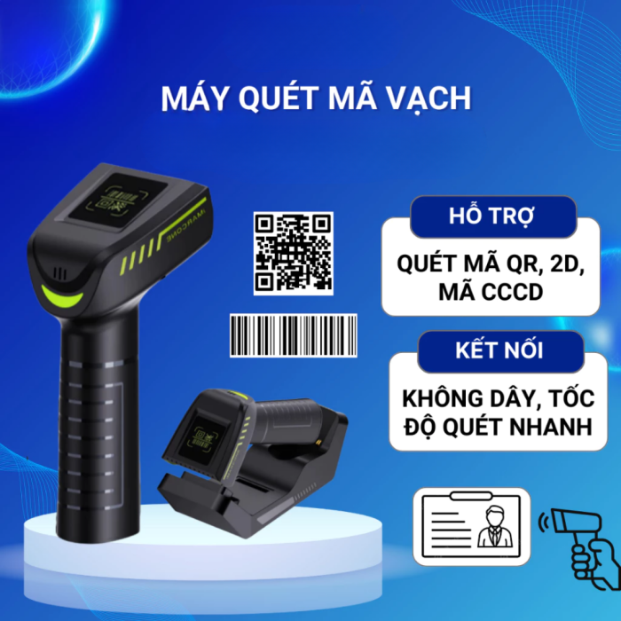MÁY QUÉT MÃ VẠCH KAW 288A KHÔNG DÂY – SCANNER 2D CẦM TAY, QUÉT QR/CCCD, PIN LỚN, CÓ MÀN HÌNH