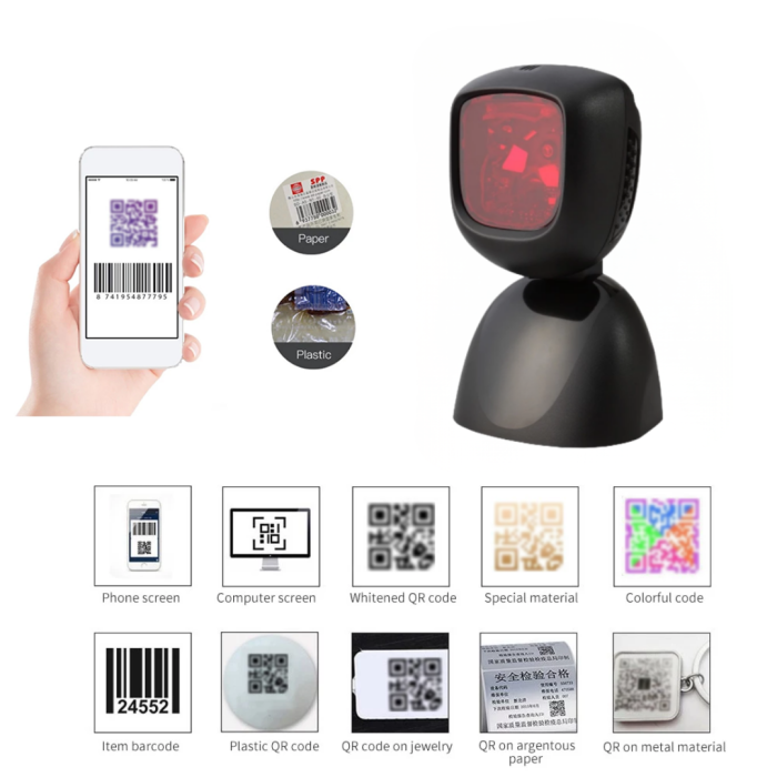 Máy Quét Mã Vạch KAW 212M Đa Tia Để Bàn 1D/2D – Quét Tự Động Tốc Độ Cao, Kết Nối USB Cho POS Bán Hàng