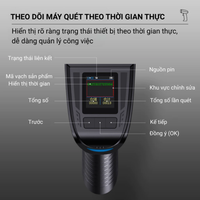 MÁY QUÉT MÃ VẠCH KAW 288A KHÔNG DÂY – SCANNER 2D CẦM TAY, QUÉT QR/CCCD, PIN LỚN, CÓ MÀN HÌNH