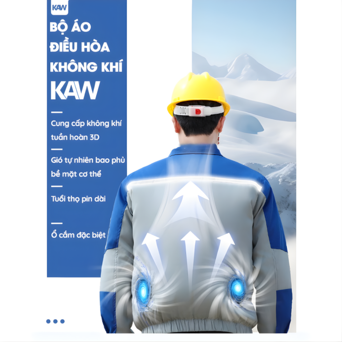 ÁO ĐIỀU HÒA QUẠT GIÓ KAW PIN 35.000mAh – ÁO LÀM MÁT CAO CẤP KÈM QUẠT SIÊU MẠNH, PIN KHỎE, CHẤT VẢI MÁT