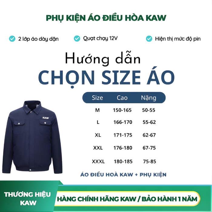 Combo Áo Điều Hòa KAW 558A Chính Hãng Kèm Pin Quạt 30.000mAh – Quạt Làm Mát 3 Cấp Độ, Chống Nắng UV, Bảo Hành Chính Hãng