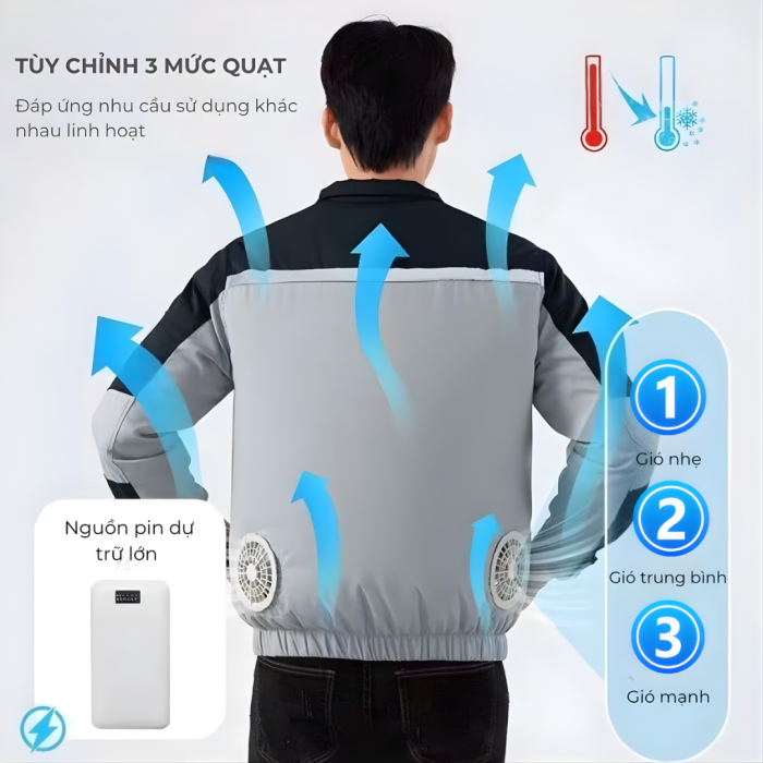 Áo Điều Hòa Việt Nam Cao Cấp 558U Xám Than – Áo Quạt Làm Mát Bền Bỉ, Thoáng Khí, Giảm Nhiệt Hiệu Quả