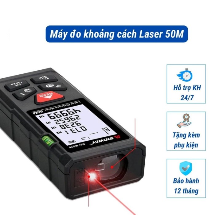 Thước Đo Laser 50m SNDWAY Giá Rẻ, Đo Nhanh 0.5s - Sai Số Cực Thấp