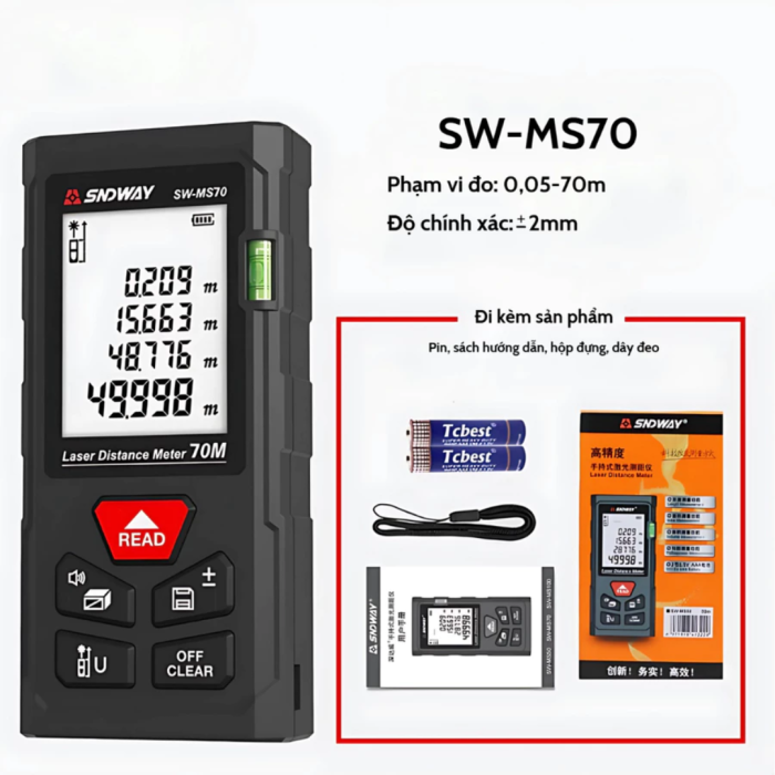 Máy Đo Khoảng Cách SNDWAY 70m, Thước Thủy Điện Tử, Chính Xác Cao