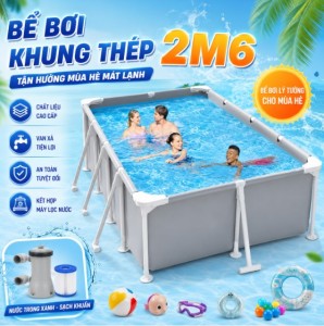 Bể Bơi Khung Thép KAW 2m6,  Bạt PVC Chống UV, Dành Cho Gia Đình, Dễ Lắp Đặt