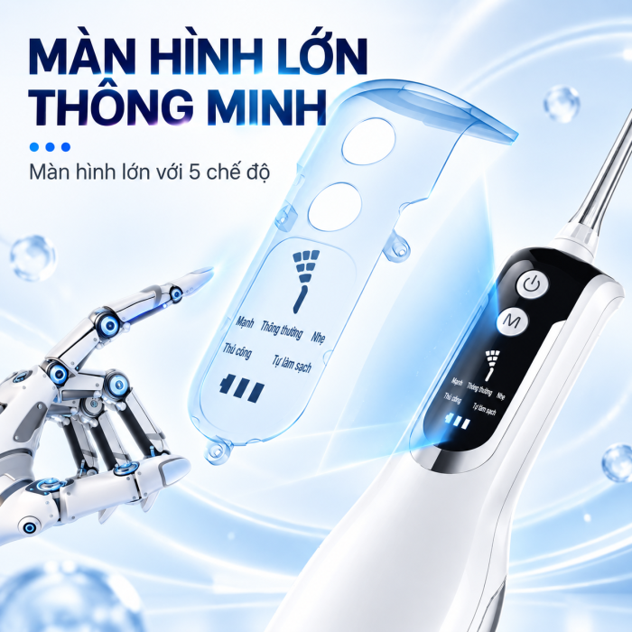 Máy tăm nước cầm tay KAW - 4 đầu phun đa năng, màn hình LED thông minh, làm sạch răng toàn diện, bảo vệ nướu